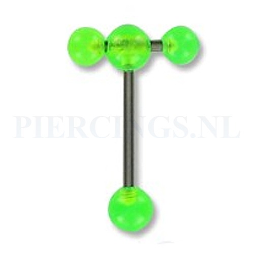 Tongpiercing arcyl met extra barbell UV groen