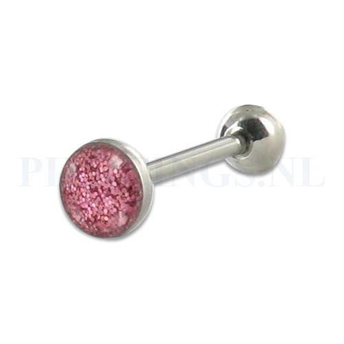 Tongpiercing glitter vlak roze